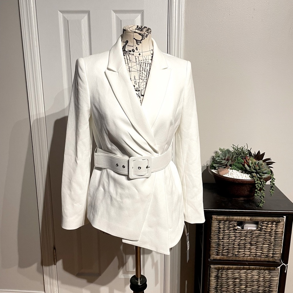 Tahari Crepe Asymmetric Pleated Belt Blouse Formal Evening Work Office elegant 8